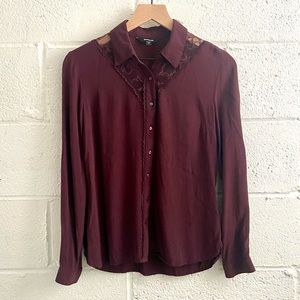 NWOT Lace Inset Button Down Blouse